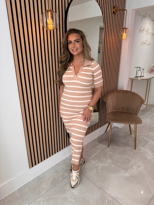 Beige ‘LOTTIE’ Stripe Dress